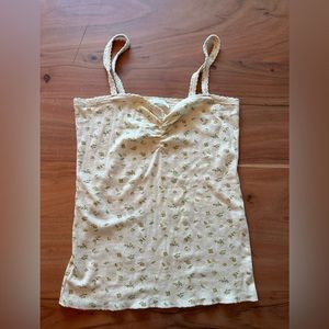 Doen pointelle lounge tank in yellow floral - size small